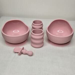 BooginHead 5 Piece Baby Led Weaning Silicone Tableware Feeding Set, Pink